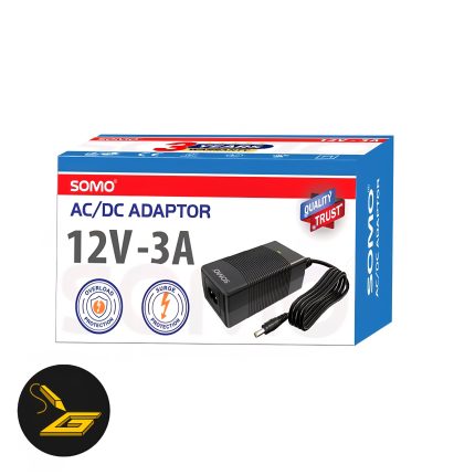 آداپتور 12 ولت 3 آمپر سومو مدل SM-120300D نمای جانبی آداپتور سومو 12 ولت 3 آمپر فیش خروجی آداپتور SM-120300D کابل آداپتور 12 ولت 3 آمپر سومو